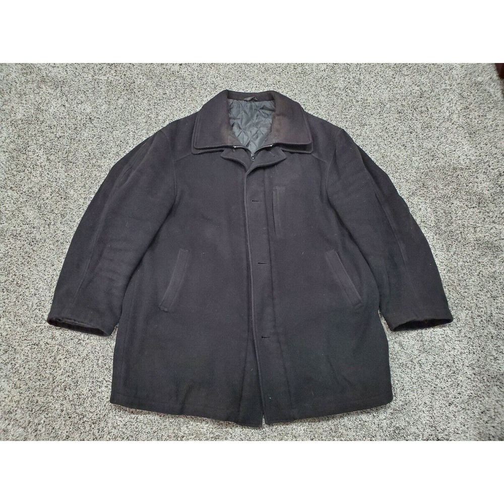 Vtg Polo Ralph Lauren Cashmere Blend Black Quilted Coat Jacket Peacoat 44 L